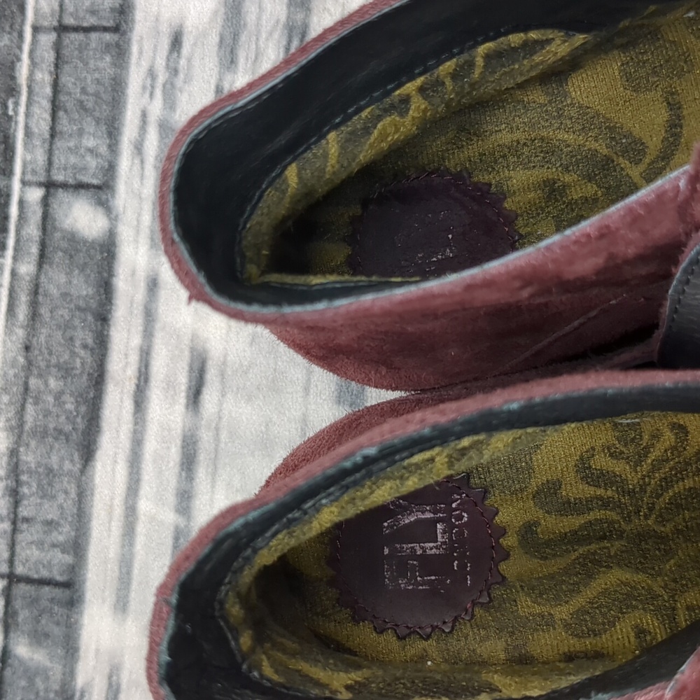 Fly London Lobe Hook Loop Burgundy Leather Wedge  Boots 9-9.5 - Picture 7 of 10